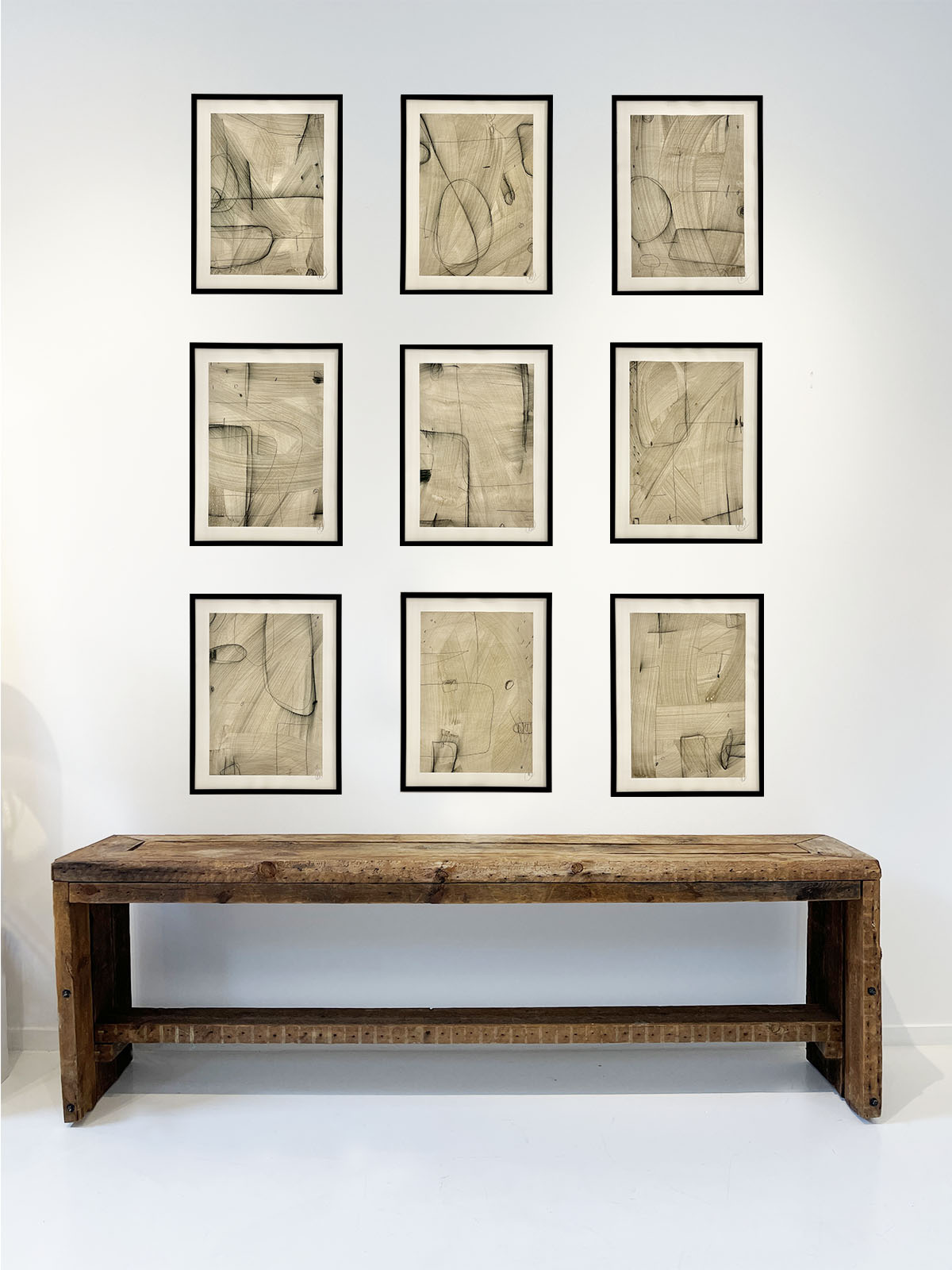 Geometric Line Studies Neutral — Nine-Piece Drawing Series