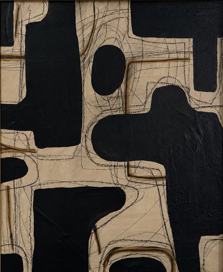 Constructed Memory, 2026 Mix Media on Canvas Board, Vintage Frame