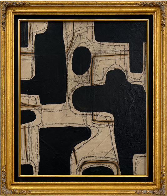 Constructed Memory, 2026 Mix Media on Canvas Board, Vintage Frame
