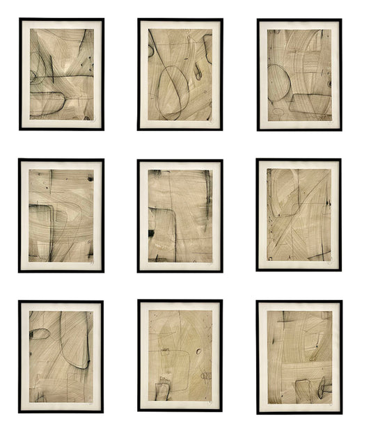 Geometric Line Studies Neutral — Nine-Piece Drawing Series