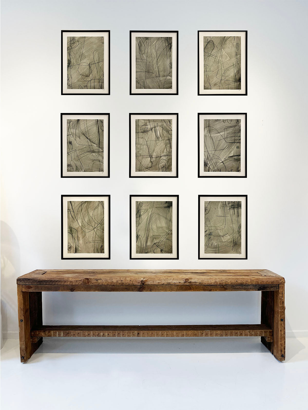 Geometric Line Studies — Charcoal  - Nine Pieces Mix Media